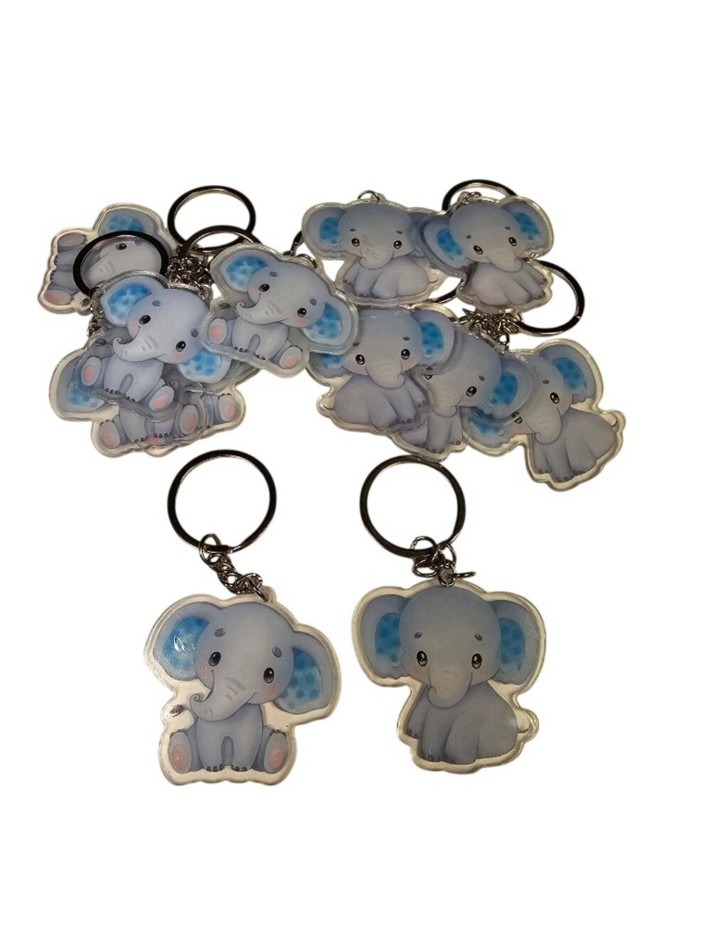 Lot of 12 Baby Elephant Keychains 2 Different Designs (6-Each) Shower Gift